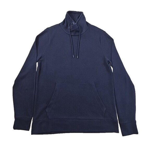 Banana Republic Cowl Neck Pull Over Men's M Navy Blue Drawstring Kangaroo Pocket - Picture 1 of 13